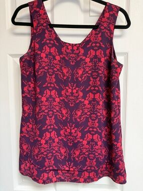 CAbi Purple Tank Dress with Bright Pink Floral Print